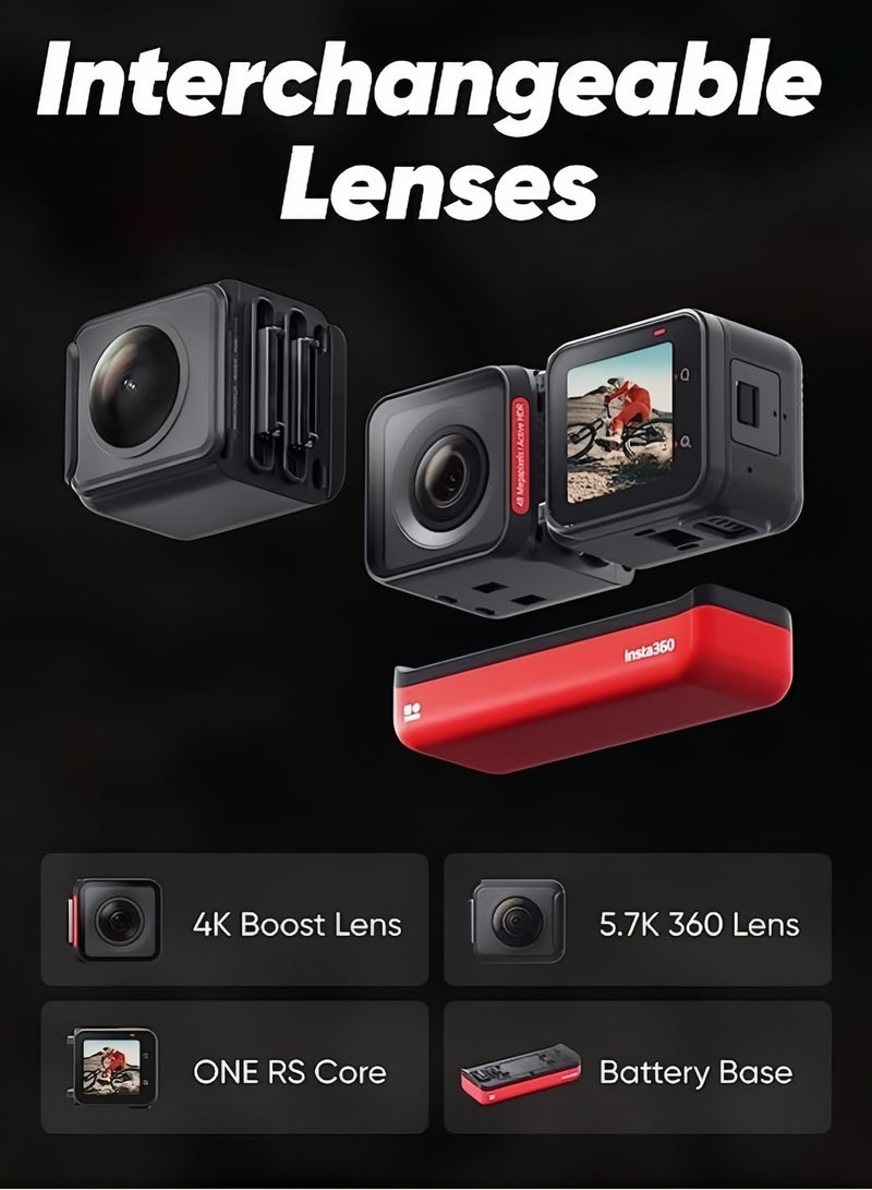 Insta360 One RS Twin Edition – Waterproof 4K 60Fps Action Camera And 5.7K 360 Camera With Interchangeable Lenses, Stabilization, 48MP Photo, Active HDR, AI Editing - Image 2