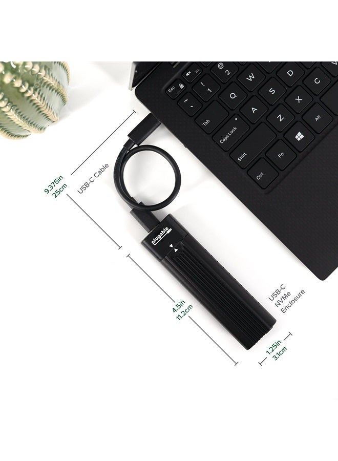 Plugable USB C to M.2 NVMe Tool-free Enclosure USB C and Thunderbolt 3 Compatible up to USB 3.1 Gen 2 Speeds (10Gbps). Adapter Includes USB-C and USB 3.0 Cables (Supports M.2 NVMe SSDs 2280 2260 2242)