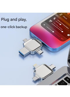ماركة غير محددة محرك أقراص فلاش USB عالي السرعة 4 في 1 مع منافذ Micro USB وType-C، متوافق مع الهواتف الذكية التي تعمل بنظام Android وiPhone وiPad وMacBook وأجهزة الكمبيوتر المحمولة - فضي 8 جيجابايت  - Image 2