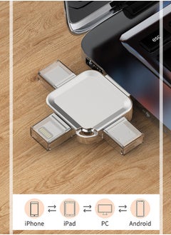 ماركة غير محددة محرك أقراص فلاش USB عالي السرعة 4 في 1 مع منافذ Micro USB وType-C، متوافق مع الهواتف الذكية التي تعمل بنظام Android وiPhone وiPad وMacBook وأجهزة الكمبيوتر المحمولة - فضي 8 جيجابايت  - Image 4