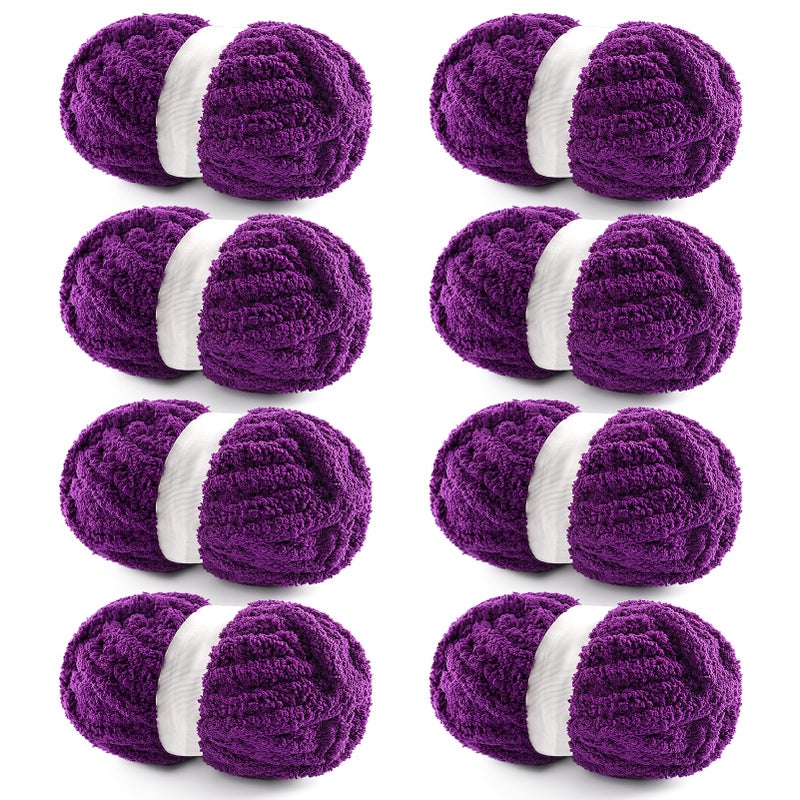 NDICANG 8 Pack Chunky Yarn for Hand Knitting - Chunky Chenille Blanket Yarn for Crocheting - Jumbo Fluffy Yarn for Crochet - Super Bulky Yarn 25 yds 7.7 oz Each Skein (Violet) - Image 1