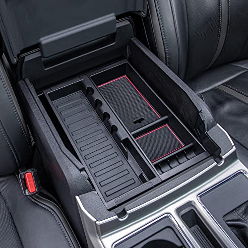 PIMCAR صينية تنظيم كونسول وسط PIMCAR لسيارة فورد F150 (2015-2020)، سوبر ديوتي F250/F350/F450 (2017-2022)، إكسبيديشن (2018-2024)، تصميم قطعة واحدة من بلاستيك ABS، تناسب صينية المصنع - حواف حمراء - Image 5