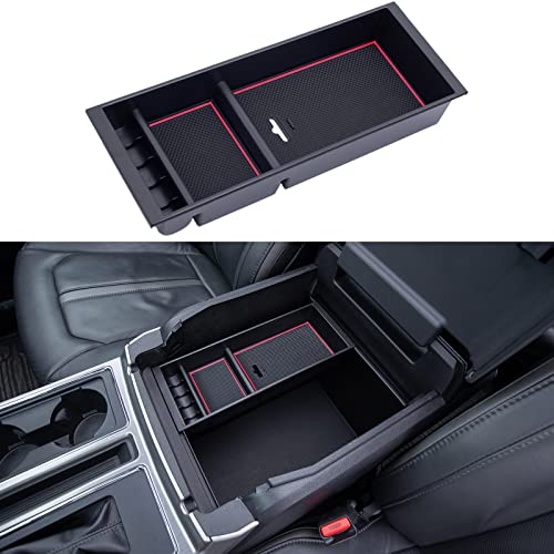PIMCAR صينية تنظيم كونسول وسط PIMCAR لسيارة فورد F150 (2015-2020)، سوبر ديوتي F250/F350/F450 (2017-2022)، إكسبيديشن (2018-2024)، تصميم قطعة واحدة من بلاستيك ABS، تناسب صينية المصنع - حواف حمراء - Image 4