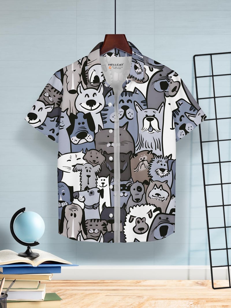 HELLCAT Light Blue Trendy Regular Fit Printed Causal Shirt for Boys/Light Blue/11-12 Years - Image 2