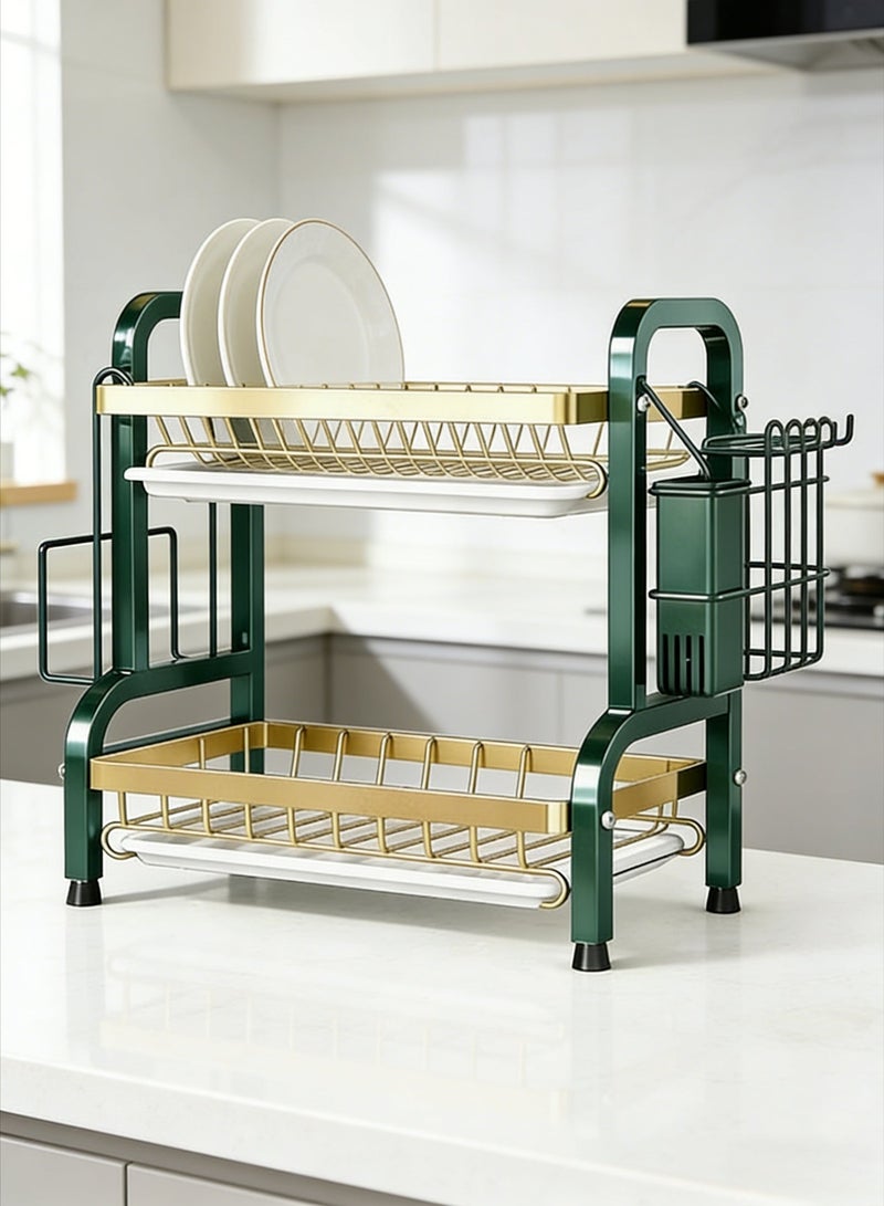 Dish Drying Rack, 2-Tier Kitchen Dish Rack Drainboard Set, Rust-Proof Dish Drainer with Removable Utensil Holder, Knife & Cutting Board Holder, Space-Saving Dish Strainers for Counter - Image 4