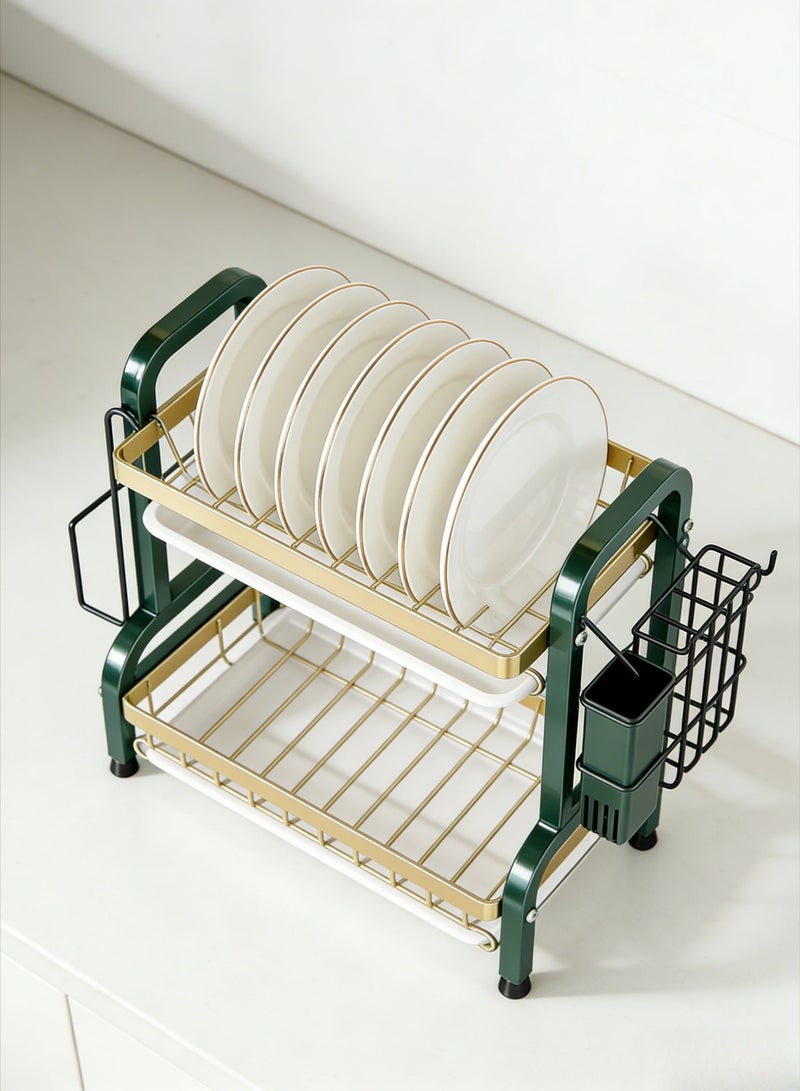 Dish Drying Rack, 2-Tier Kitchen Dish Rack Drainboard Set, Rust-Proof Dish Drainer with Removable Utensil Holder, Knife & Cutting Board Holder, Space-Saving Dish Strainers for Counter - Image 5