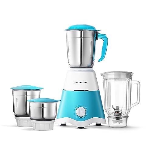 Longway Super Dlx Juicer Mixer Grinder | Up to 750W Max Output Powerful Motor | 4 Jars for Grinding, Mixing, Juicing | 2 Year Warranty | Blue & White - Image 1