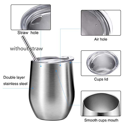 Gteller Stainless Steel Wine Glasses, Double Wall Insulated Tumbler with Lid for Wine, Coffee, Drinks, Champagne, Cocktails (Stainless Steel) - Image 4