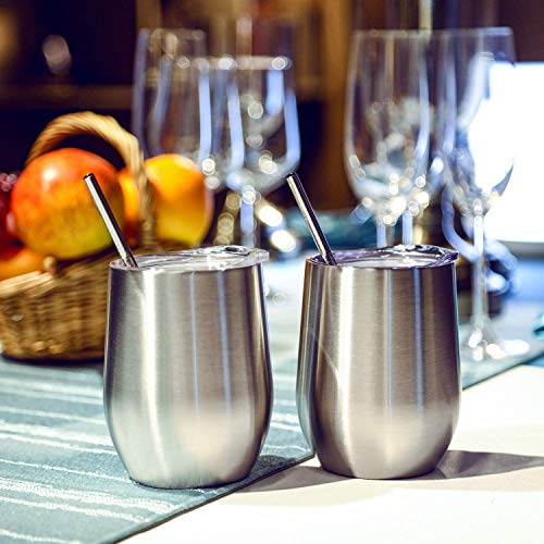 Gteller Stainless Steel Wine Glasses, Double Wall Insulated Tumbler with Lid for Wine, Coffee, Drinks, Champagne, Cocktails (Stainless Steel) - Image 5