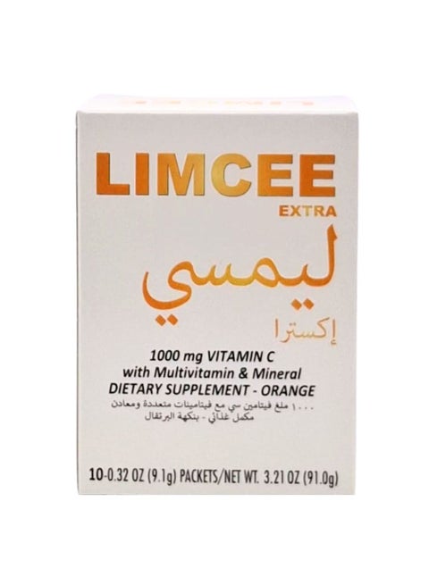 LIMCEE Extra 1000mg Vitamin C, 10 Sachets with Multivitamin & Mineral Dietary Supplement - Orange