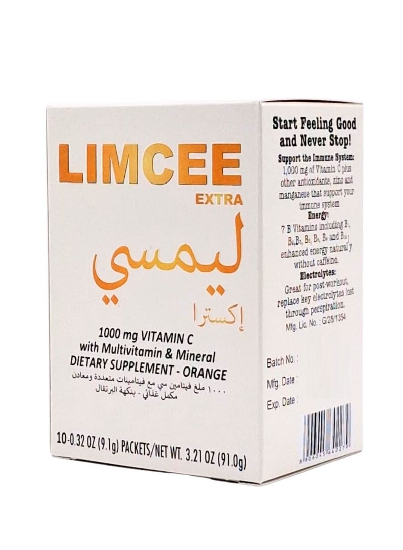 LIMCEE Extra 1000mg Vitamin C, 10 Sachets with Multivitamin & Mineral Dietary Supplement - Orange - Image 3