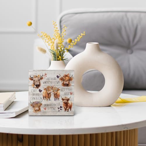 Nvotell Highland Cow Wooden Sign - Highland Cow Bathroom Kitchen Nursery Decor, Farmhouse Cows Decor for Girls Room, Just a Girl Who Loves Cows Wooden Box Signs, 5x5 Inch - Image 5