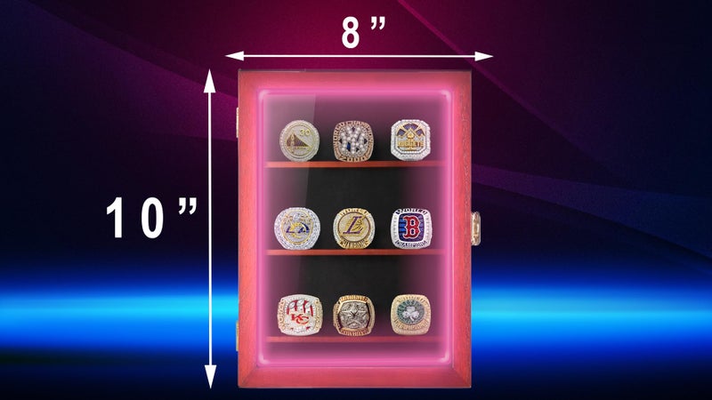 DEALZOOM Championship Ring Display Case RGB LED - 9 Ring Large Baseball Ring Display Cases â€“ Wall Display Case Ring Storage, Baseball Ring Holder Display, Holds Basketball Football Rings (Red) - Image 2