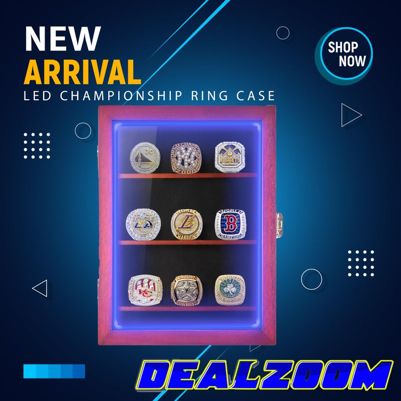 DEALZOOM Championship Ring Display Case RGB LED - 9 Ring Large Baseball Ring Display Cases â€“ Wall Display Case Ring Storage, Baseball Ring Holder Display, Holds Basketball Football Rings (Red) - Image 4