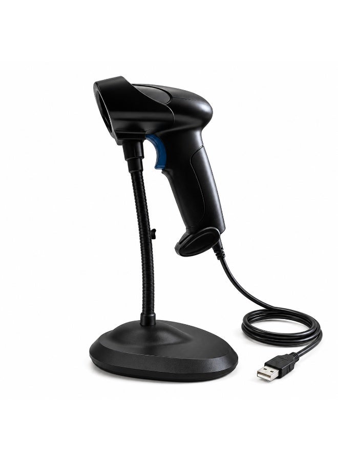 BASEET Wired Handheld Barcode Scanner with Stand, USB 1D/2D QR Code Reader for POS Retail Warehouse BAS-6710 - Image 1