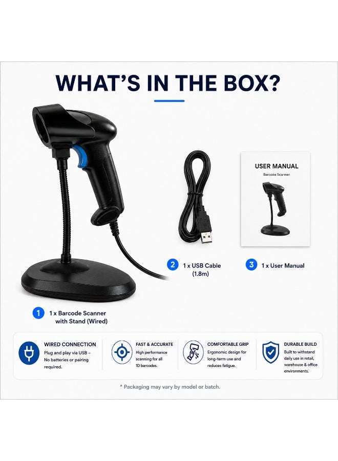 BASEET Wired Handheld Barcode Scanner with Stand, USB 1D/2D QR Code Reader for POS Retail Warehouse BAS-6710 - Image 5