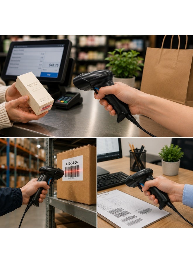 BASEET Wired Handheld Barcode Scanner with Stand, USB 1D/2D QR Code Reader for POS Retail Warehouse BAS-6710 - Image 4