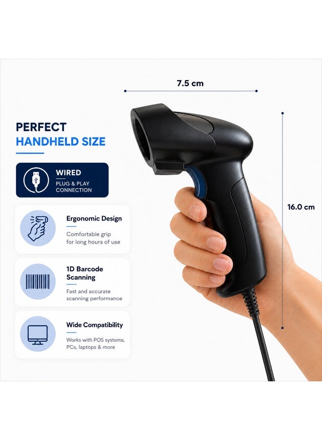 BASEET Wired Handheld Barcode Scanner with Stand, USB 1D/2D QR Code Reader for POS Retail Warehouse BAS-6710 - Image 2