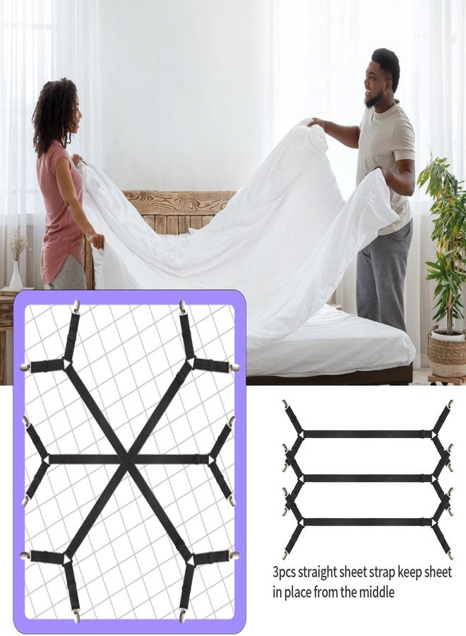 Luyena Bed Sheet Straps,3 PCS Secure and Sheet Holder Straps for Full Size Beds,Adjustable Crisscross Fitted Sheet Clips,Black - Image 4