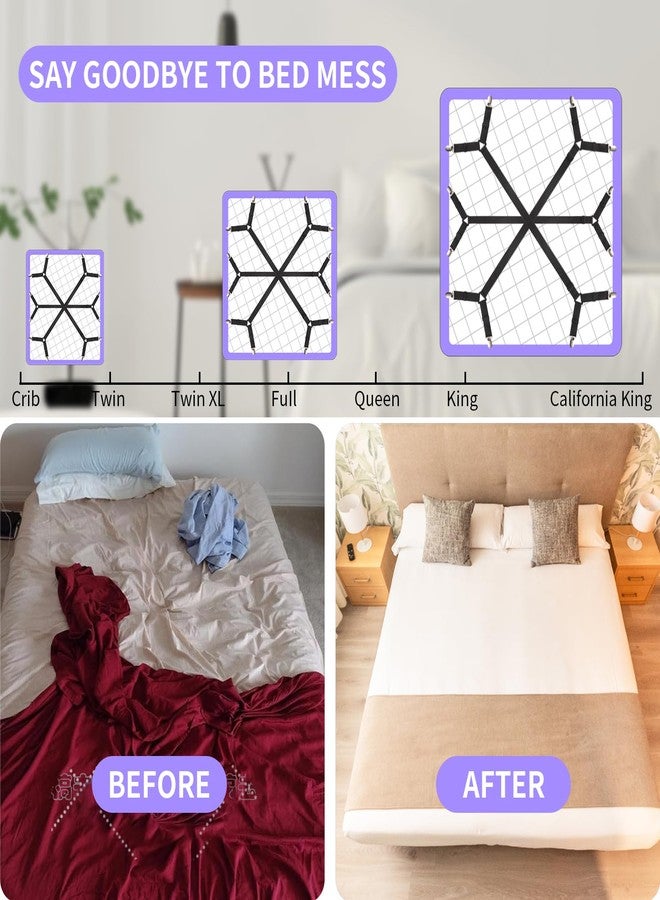 Luyena Bed Sheet Straps,3 PCS Secure and Sheet Holder Straps for Full Size Beds,Adjustable Crisscross Fitted Sheet Clips,Black - Image 2