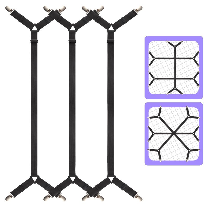 Luyena Bed Sheet Straps,3 PCS Secure and Sheet Holder Straps for Full Size Beds,Adjustable Crisscross Fitted Sheet Clips,Black - Image 1