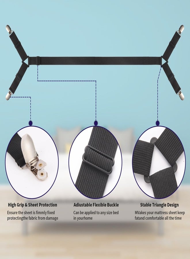 Luyena Bed Sheet Straps,3 PCS Secure and Sheet Holder Straps for Full Size Beds,Adjustable Crisscross Fitted Sheet Clips,Black - Image 3