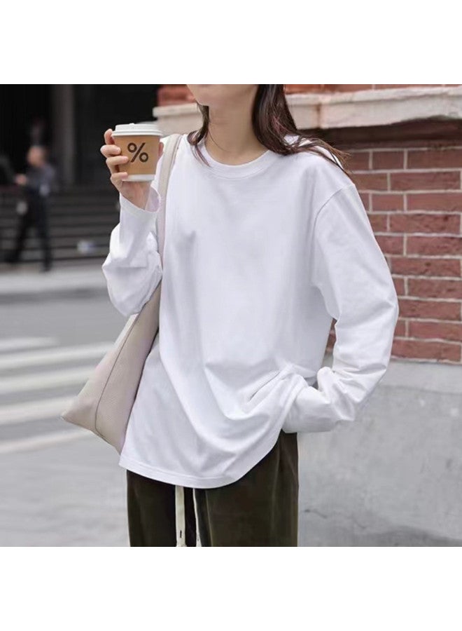 LANG SHA 100% Cotton Women'S Long Sleeve Round Neck T-Shirt Simple Versatile Solid Color Basic Top T-Shirt Women - Image 4