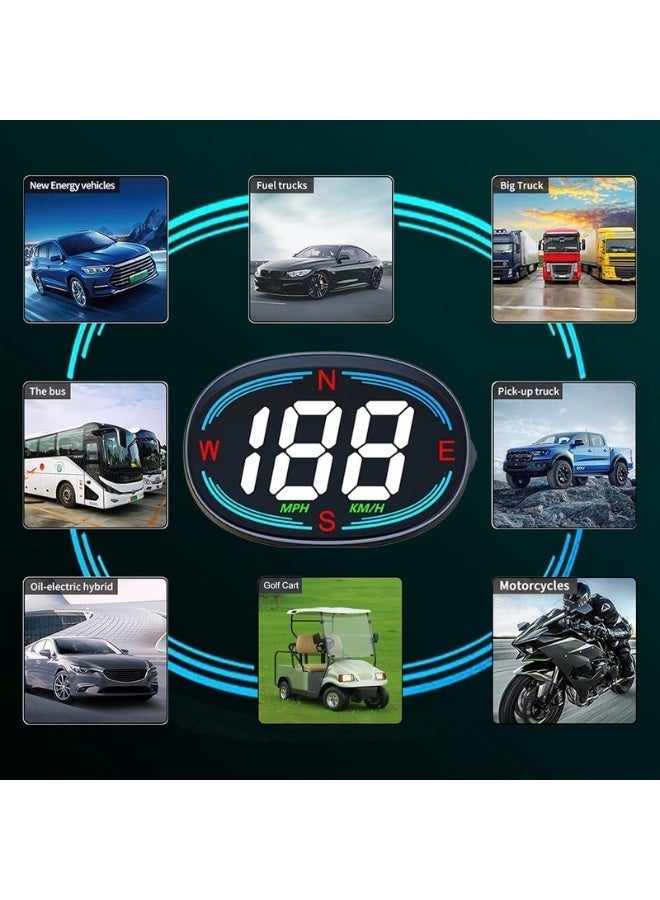 Western Mountains HUD GPS Speedometer Universal Car Headsup Display 3.15inch MPH Speed Meter with Compass Over Speed Alarm for All Vehicle USB Connect Plug and Play - Image 3