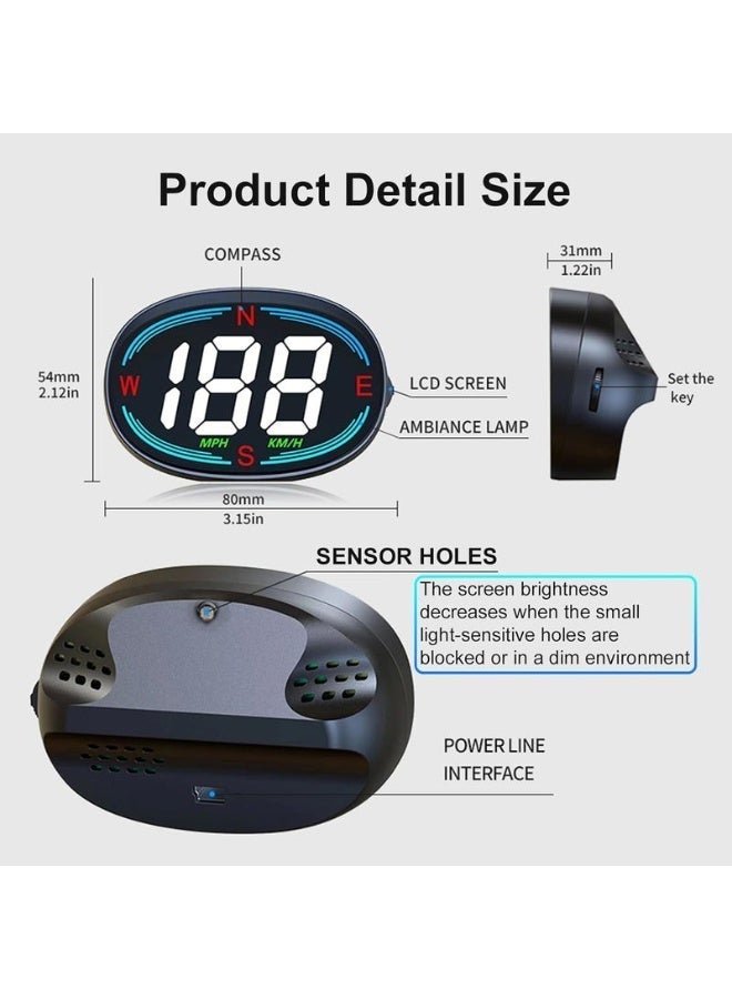 Western Mountains HUD GPS Speedometer Universal Car Headsup Display 3.15inch MPH Speed Meter with Compass Over Speed Alarm for All Vehicle USB Connect Plug and Play - Image 5