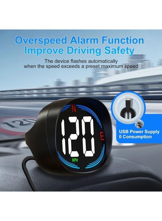 Western Mountains HUD GPS Speedometer Universal Car Headsup Display 3.15inch MPH Speed Meter with Compass Over Speed Alarm for All Vehicle USB Connect Plug and Play - Image 2