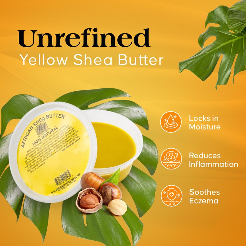 RA COSMETICS RA Cosmetic's 100% Natural Unrefined Yellow Shea Butter â€“ Pure African Luxury for Skin & Hair - Sourced from Ghana - 16oz Jar - Image 2