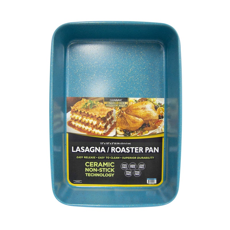 casaWare 15 x 10 x 3Inch Ultimate Series Commercial Weight Ceramic Coated NonStick LasagnaRoasting Pan Blue Granite