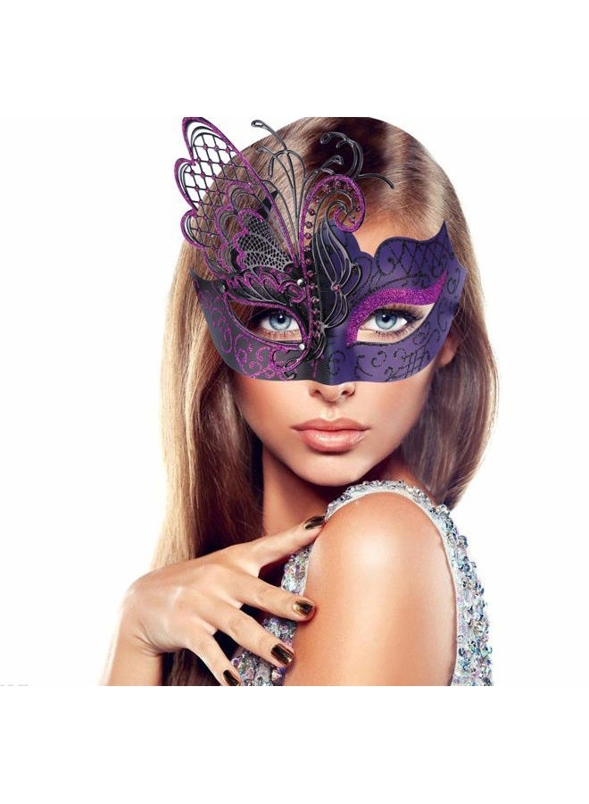 Coddsmz Mysterious Venetian Butterfly Lady Masquerade Halloween Party Mask (Black&purple) - Image 2