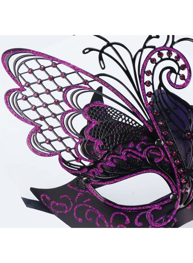 Coddsmz Mysterious Venetian Butterfly Lady Masquerade Halloween Party Mask (Black&purple) - Image 4