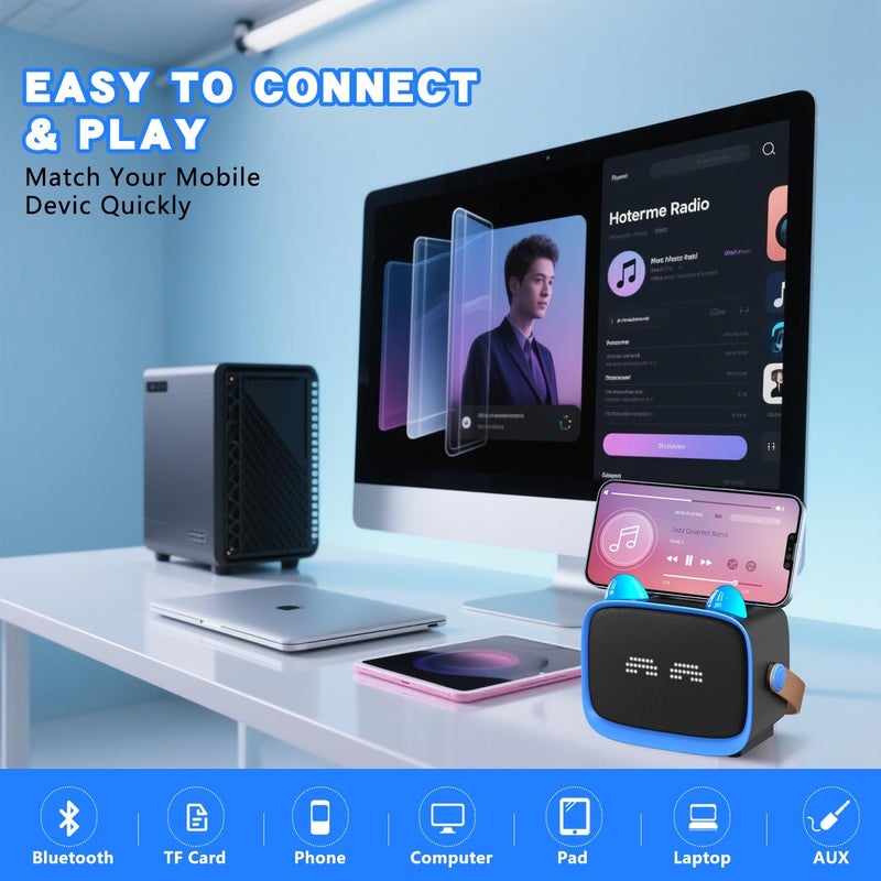 Mgaolo Transit damage minimized design Mgaolo Upgraded Mini Karaoke Machine Toy for Kids, Portable Bluetooth Speaker with 2 Wireless Mics, Emoji & Colorful LED Lights, Home Travel & Party Play Gifts for Boys Girls (Blue) Cross-material combo compatible - Image 4