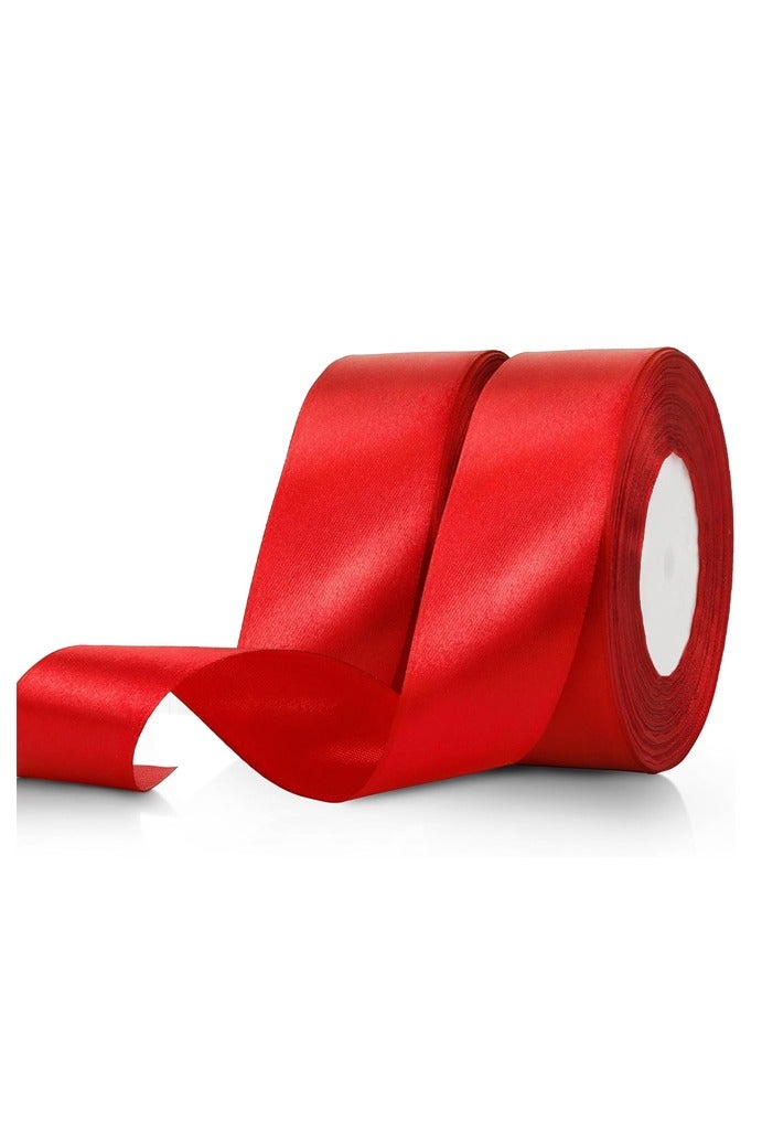 2 Pcs Red Satin Ribbon, 1.97Inches x 25 Yards Fabric Satin Ribbon for Gift Wrapping, Crafts, Hair Bows Making, Wreath, Wedding Party Decoration - Image 1