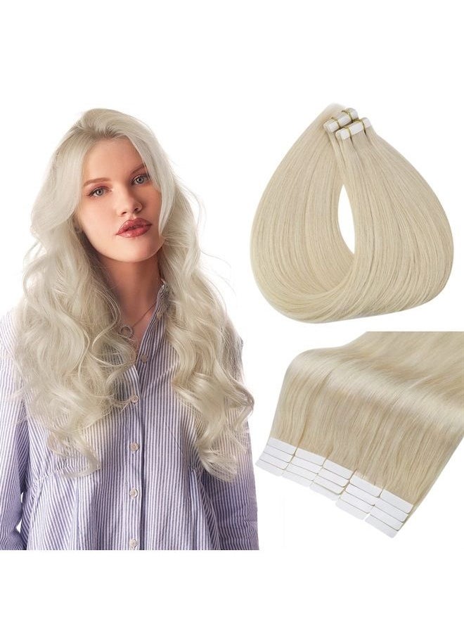 Full Shine 20 Inch Invisible Tape in Hair Extensions Human Hair 50 Grams Color 60 Platinum Blonde Adhesive Hair Extension 20 Pcs Seamless Tape Hair Extensions Tape in Hair  - Image 1