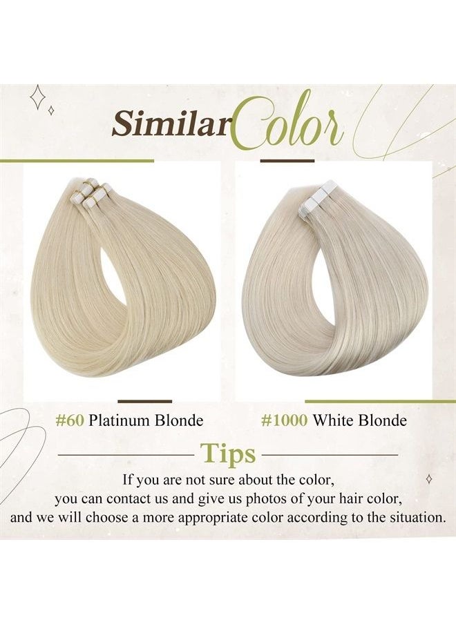 Full Shine 20 Inch Invisible Tape in Hair Extensions Human Hair 50 Grams Color 60 Platinum Blonde Adhesive Hair Extension 20 Pcs Seamless Tape Hair Extensions Tape in Hair  - Image 2