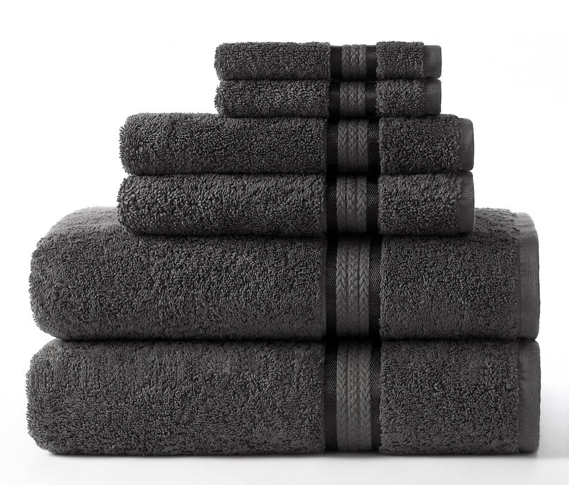 COTTON CRAFT Ultra Soft 6 Piece Towel Set - 2 Oversized Large Bath Towels 2 Hand Towels 2 Washcloths - Absorbent Quick Dry Everyday Luxury Hotel Bathroom Spa Gym Shower Pool - 100% Cotton - Charcoal - Image 1