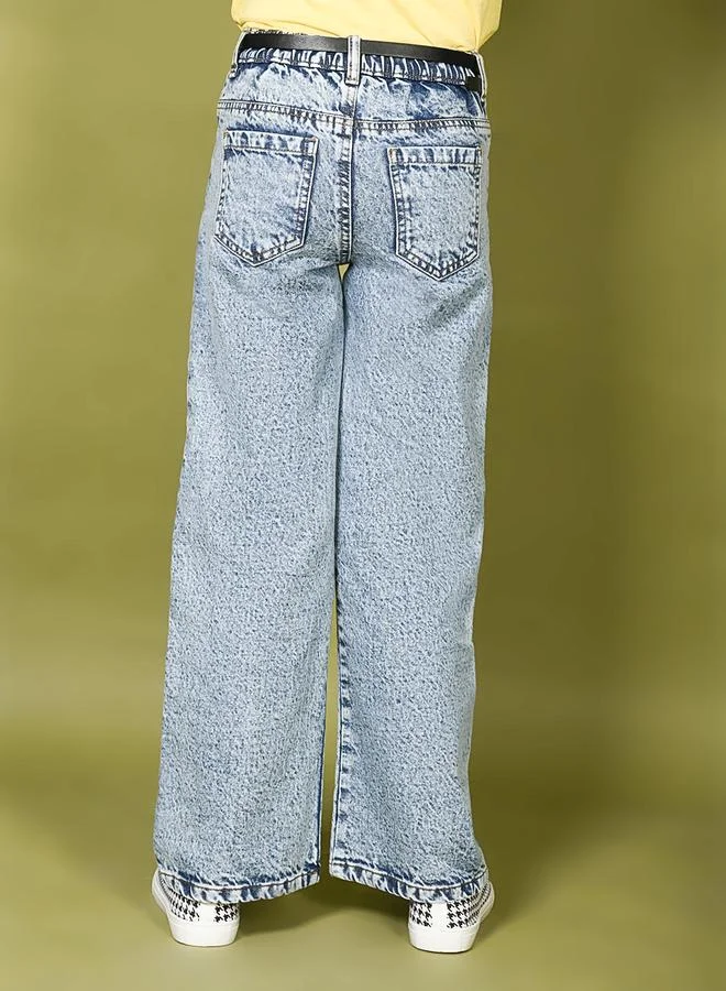 ليل بيكس Light Denim Wash Straight Flared Jeans