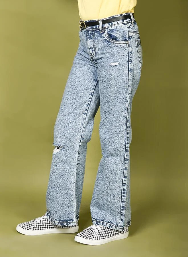 ليل بيكس Light Denim Wash Straight Flared Jeans