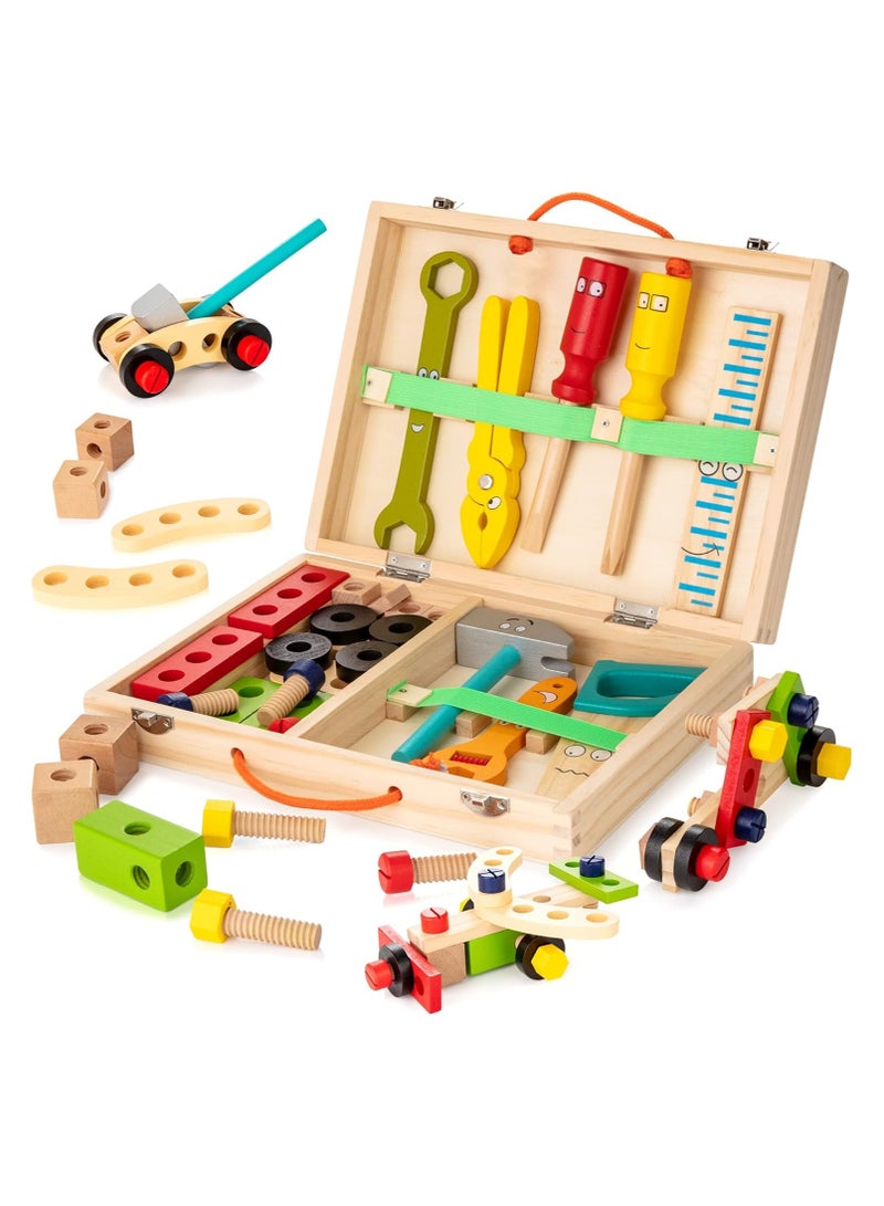 Home Smart Tool Kit for Kids, Wooden Tool Box with 34pcs  Building Toy Set Creative DIY Educational Construction Toy, Toy for Toddlers Boys Girls