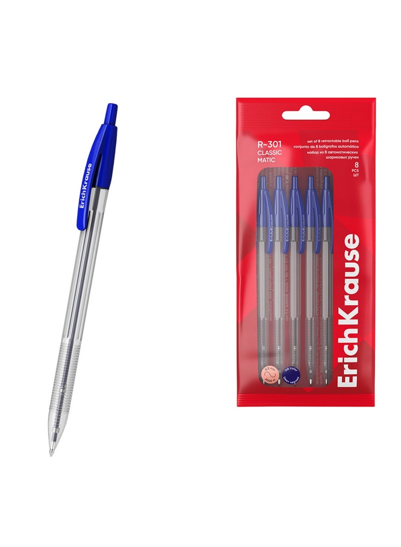 ErichKrause 8-Piece Classic Matic Retractable Ballpoint Pen Blue Ink 1.0mm Tip Blue Ink - Image 2