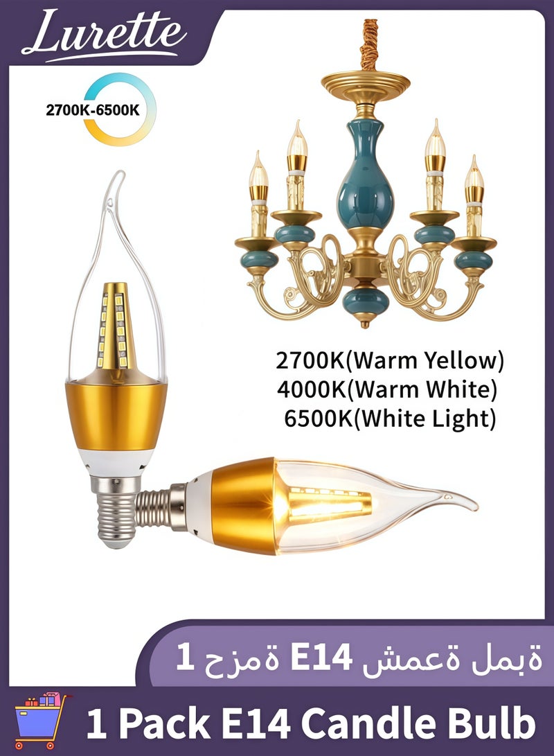 Lurette 1 Pack 15W E14 Base Candle Bulb, 2700K to 6500K (Warm White, Warm Yellow, White Light), LED Light Bulb for Home Decor Ceiling Fan Dining Room - Image 1
