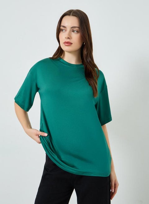 Women Green Solid Oversized T-Shirt