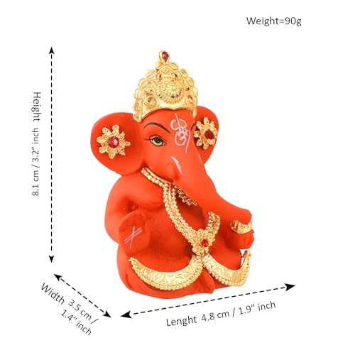 CraftVatika Ganesh Idol Murti Statue for Car Dashboard Gift Ceramic Terracotta Gold Plated Ganesha Ganpati Idols Showpiece Figurine for Home Pooja Room Diwali Decoration. (Orange Color) - Image 3