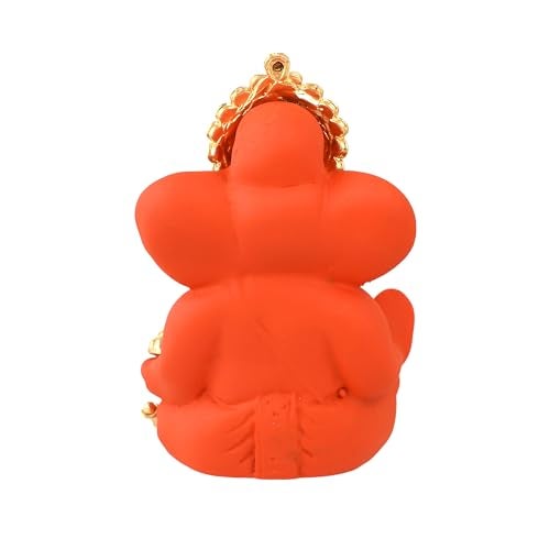 CraftVatika Ganesh Idol Murti Statue for Car Dashboard Gift Ceramic Terracotta Gold Plated Ganesha Ganpati Idols Showpiece Figurine for Home Pooja Room Diwali Decoration. (Orange Color) - Image 5
