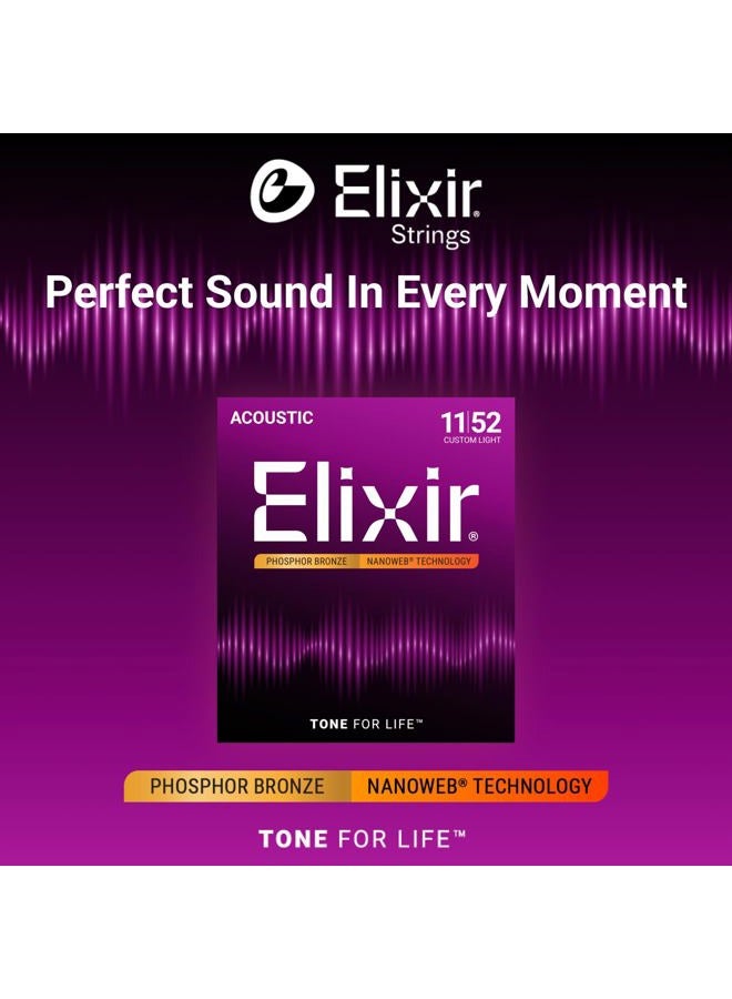 ELIXIR Strings Phosphor Bronze Acoustic Guitar Strings W Nanoweb Coating, Custom Light (.011-.052) - Image 2