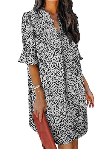 KISSMODA Dress for Women Summer 2026 V Neck Ruffle Short Sleeve Casual Beach Flowy Shift Dress Wedding Guest Dress Small - Image 1
