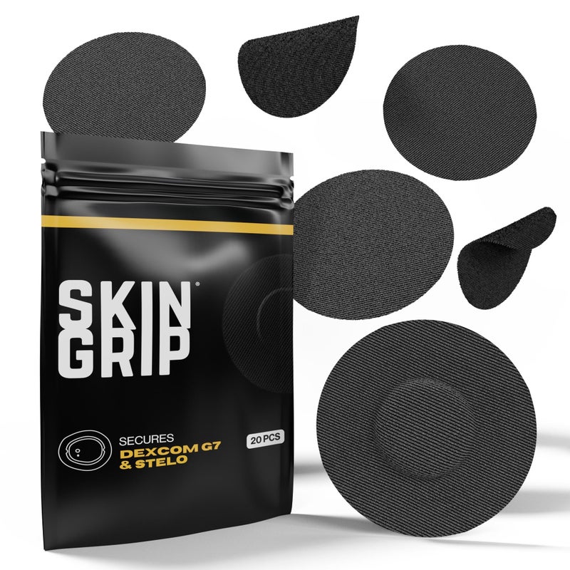 Skin Grip Adhesive Patches Compatible with Dexcom G7 & Stelo CGM â€“ Waterproof & Sweatproof Cover for Continuous Glucose Monitor Sensor, Stays Secure for 10-15 Days â€“ 20 Pack, Black - Image 1